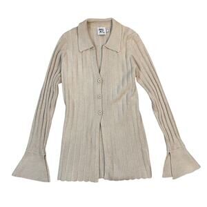 Princess Polly Ribbed Knit Cardigan Top Womens 8 Beige Button Front